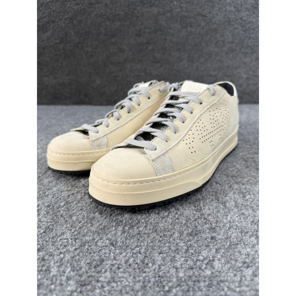 P448 Shoes Mens Size 7 Beige Leather Low Top Casual Sneakers Lace Up Made Italy